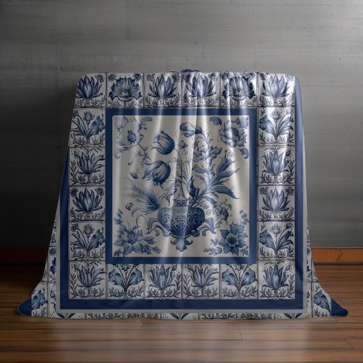 Prachtig floral Blauw toile de jouy monogram Fleece Deken