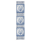 Prachtig floral Blauw toile de jouy monogram Korte Tafelloper (Voorkant)