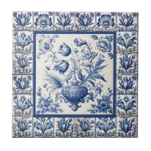 Prachtig floral Blauw toile de jouy monogram Tegeltje