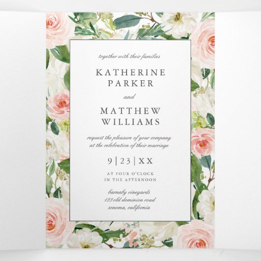 Prachtig Floral Lijst All-in-One bruiloft Drieluik Uitnodiging (Binnenkant midden)