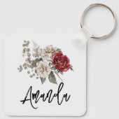 Prachtig gebroken wit & rode rozen bloemboeket sleutelhanger (Achterkant)