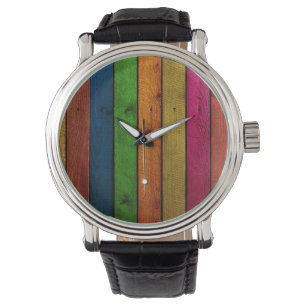 Prachtig gekleurde houten planken horloge