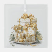Prachtig Goud en Wit Kerstcadeau Design Glas Ornament (Voorkant)