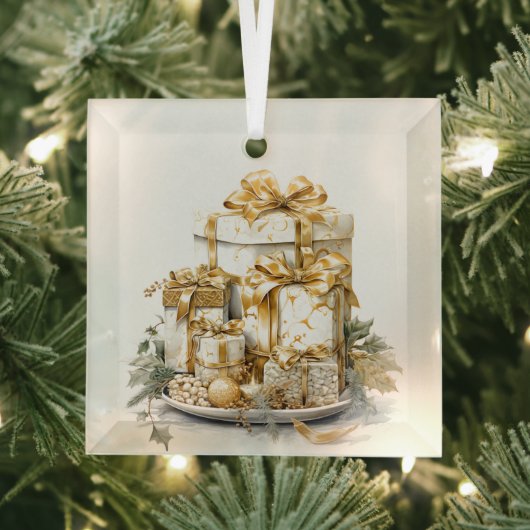 Prachtig Goud en Wit Kerstcadeau Design Glas Ornament (Insitu)