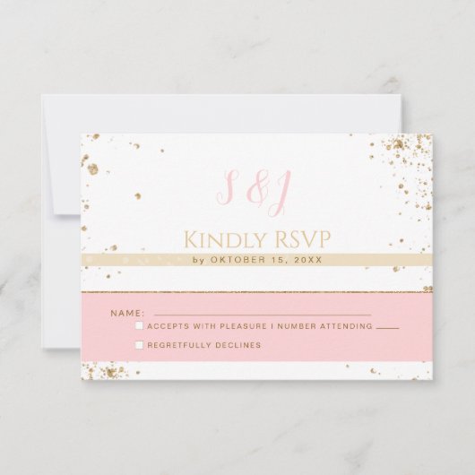 Prachtig - Gouden Roze RSVP 3 Kaartje (Voorkant)
