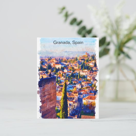 Prachtig Granada Spanje Waterverf Uitzicht Briefkaart (Staand voorkant)