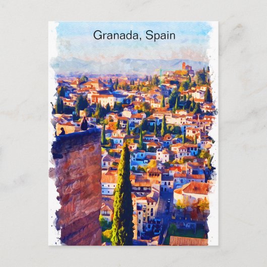 Prachtig Granada Spanje Waterverf Uitzicht Briefkaart (Voorkant)