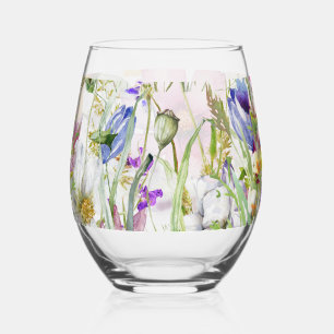 Prachtig handgeschilderde bloemenprint wijnglas zonder voet