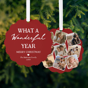 Prachtig Jaar Fotocollage Rode Kerstmis Ornament Kaart