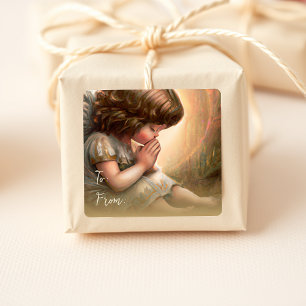 Prachtig klein meisje engel Radiant Light Halo Vierkante Sticker