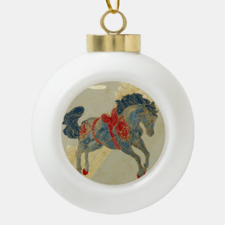 Prachtig Koningsblauw Paard Keramische Bal Ornament