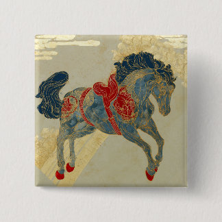 Prachtig Koningsblauw Paard Vierkante Button 5,1 Cm