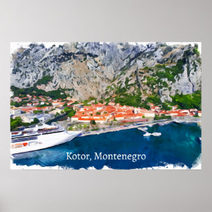 Prachtig Kotor Bay Montenegro Panorama Uitzicht Poster