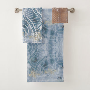 Prachtig kunstzinnig industrieel blauw bruin faux bad handdoek