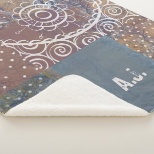 Prachtig kunstzinnig industrieel blauw bruin faux  sherpa deken