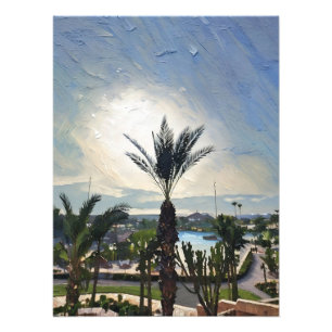 Prachtig kustresortlandschap met palmbomen foto afdruk