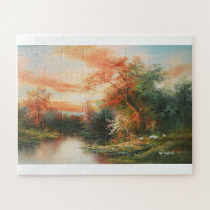 Prachtig landschap bij zonsondergang schilderen legpuzzel
