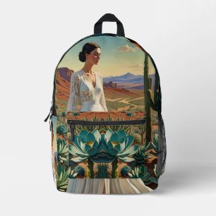 Prachtig landschap met een vrouw Spirituele kunst Bedrukte Rugzak