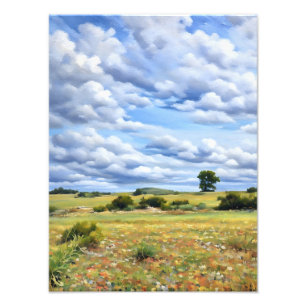 Prachtig landschap met levendige wilde bloemen foto afdruk