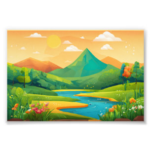 Prachtig landschap op satijn fotopapier foto afdruk