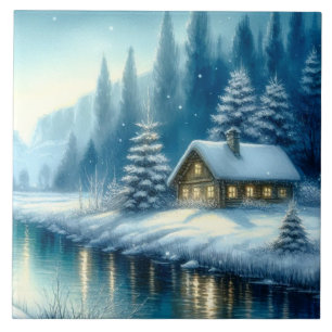 Prachtig landschap van de Winter River Tegeltje