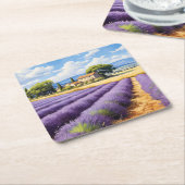 Prachtig lavendelveld in de Provence, Frankrijk Vierkante Kartonnen Onderzetter (Schuin)