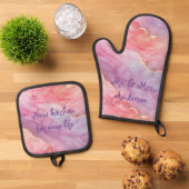Prachtig marmeren roze en Paarse modern plezier Ovenwant & Pannenlap Set (Top down)