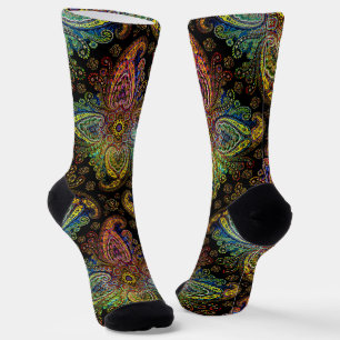 Prachtig, meer kleuren paisley op zwart sokken