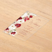 Prachtig Modern Script Rood & Wit Bloemen Huwelijk Acryl Uitnodigingen (Laagn)