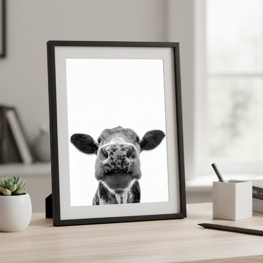 Prachtig moderne zwart-wit koe rustieke boerderij poster