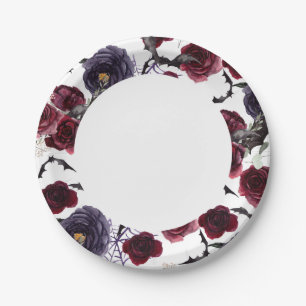 Prachtig mooi Donkere gotische Rozen met vleermu Papieren Bordje