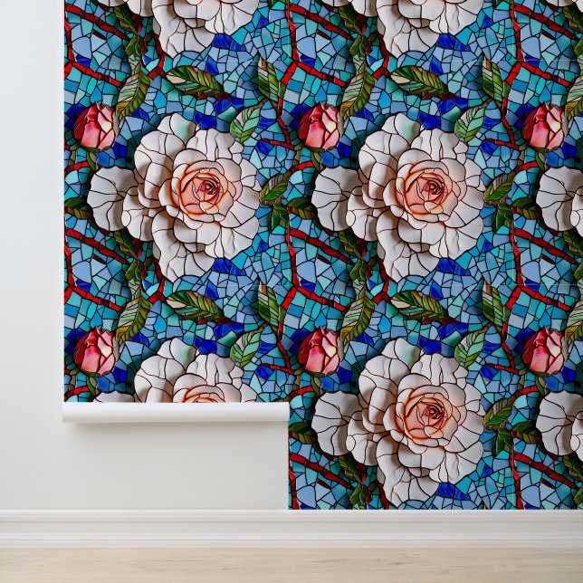 Prachtig mozaïek bloemen patroon behang (Applicatie)