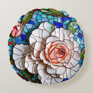 Prachtig mozaïek bloemen patroon rond kussen