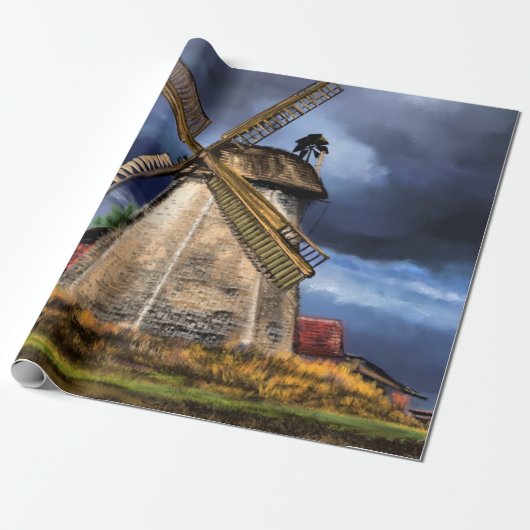 Prachtig Nederlands windmolenlandschap - Tekening Cadeaupapier (Uitgerold)