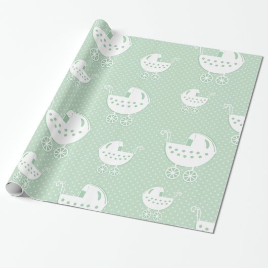 Prachtig neutraal Mint Green Baby Pattern Cadeaupapier (Uitgerold)