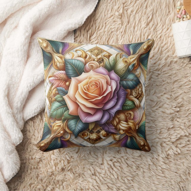 Prachtig ontworpen Rozen in ingewikkelde kunst Kussen (Deken)