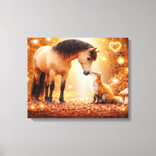 Prachtig paard en rode vos fantasie kunst canvas afdruk