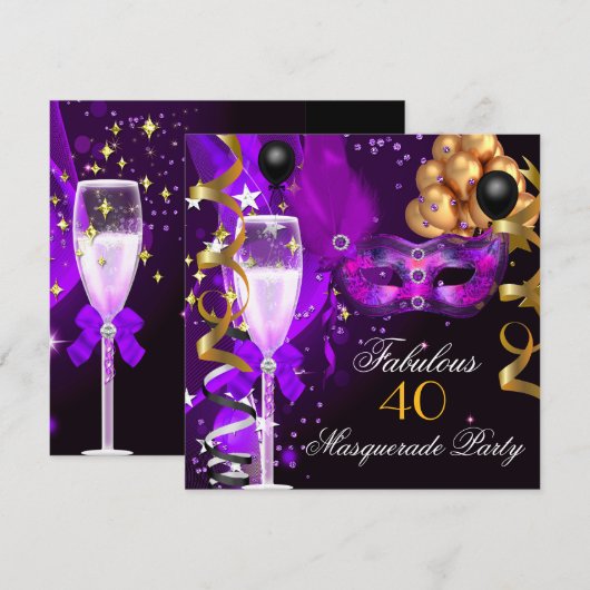 Prachtig Paars Goud Zwart Maskerade Feest Kaart (Voorkant / Achterkant)