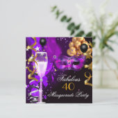 Prachtig Paars Goud Zwart Maskerade Feest Kaart (Staand voorkant)