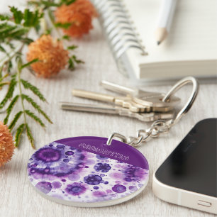 Prachtig paars violet roze batik cirkels kunstpatr sleutelhanger
