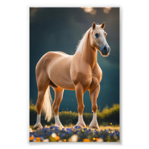 Prachtig Palomino Quarter Paard met bloemen Foto Afdruk