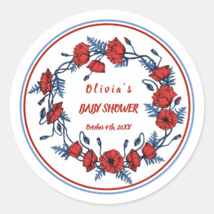 Prachtig Poppy Floral-gepersonaliseerd Baby shower Ronde Sticker