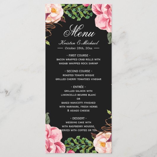 Prachtig Romantic Pink Floral Wedding Menu (Voorkant)