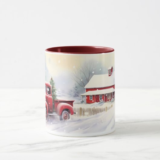 Prachtig rood  vrachtwagen winterlandschap mok (Midden)