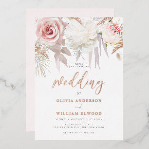 Prachtig Roos Goud & Blush Bloemen Bruiloft Folie Uitnodiging