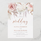 Prachtig Roos Goud & Blush Bloemen Bruiloft Folie Uitnodiging (Voorkant)