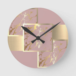Prachtig roze en gouden marmeren ontwerp ronde klok