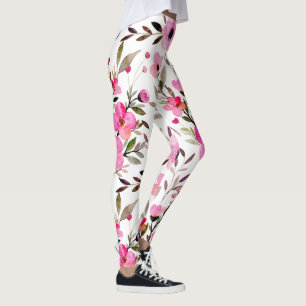 Prachtig roze Waterverf bloemenpatroon Leggings