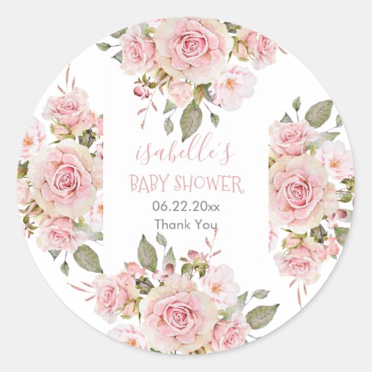 Prachtig Roze Waterverf Roos Floral Baby shower Ronde Sticker (Voorkant)