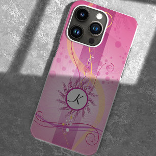 Prachtig roze, wervelingen & stippen girly monogra iPhone 13 hoesje